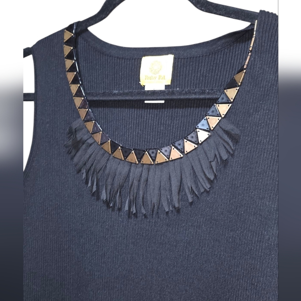 Ruby Rd Beaded & Fringe Neckline Tanktop - Picture 3 of 10